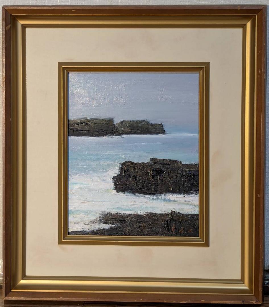 【真作】絵画　井田　油彩3号　荒磯の調べ　力強き海景　岩礁に響く波音　Y125