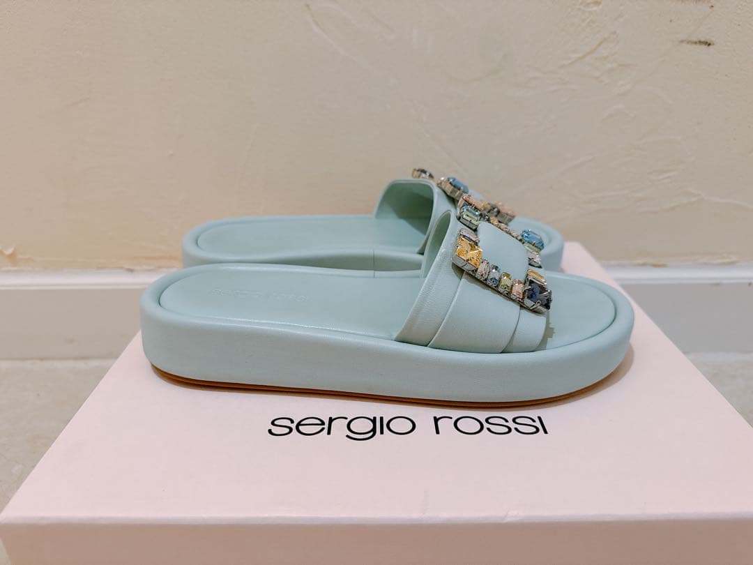 ★セルジオロッシ ビジューサンダル ミントグリーン 36.5★