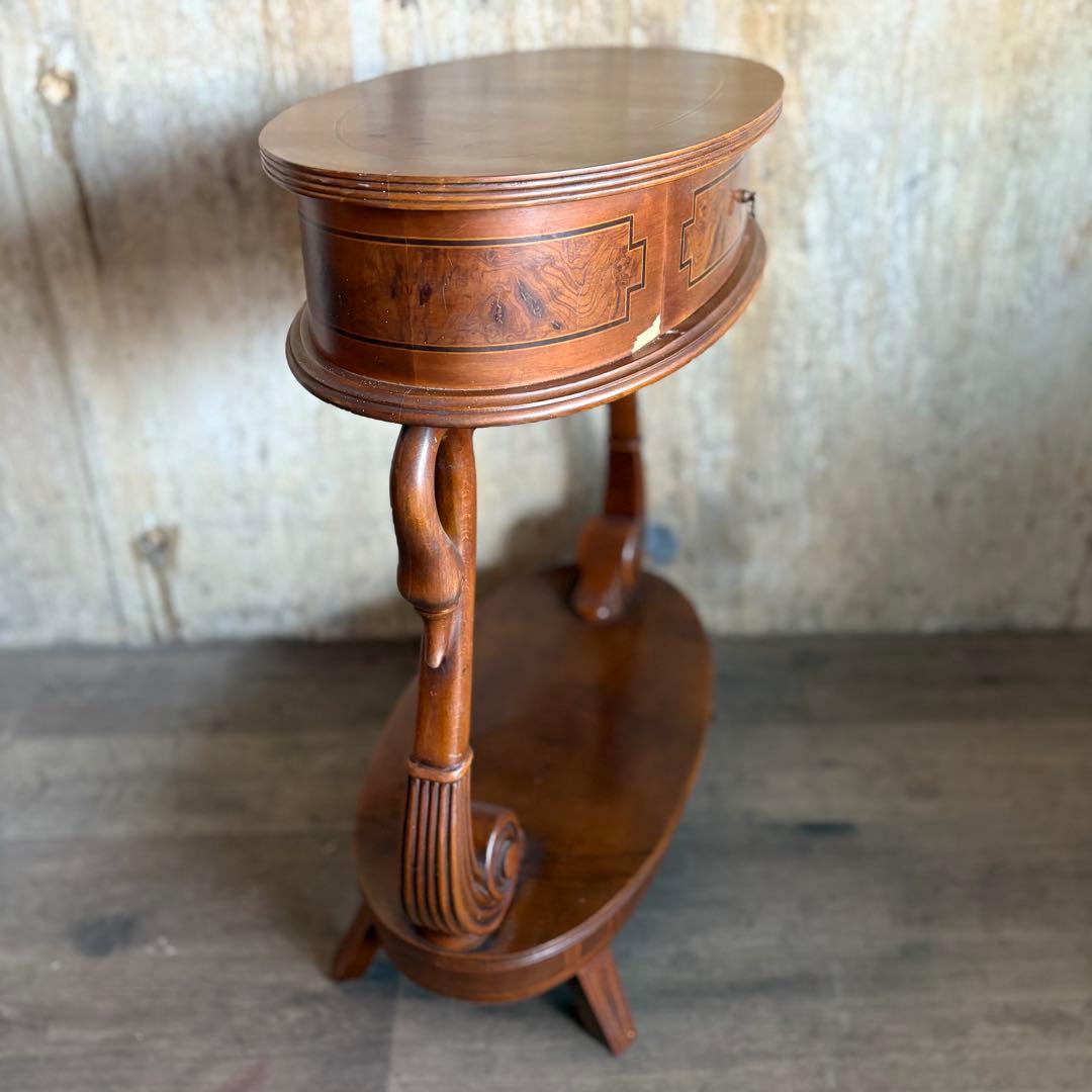 英国　白鳥モチーフ　オーバルコンソール　ウォルナット