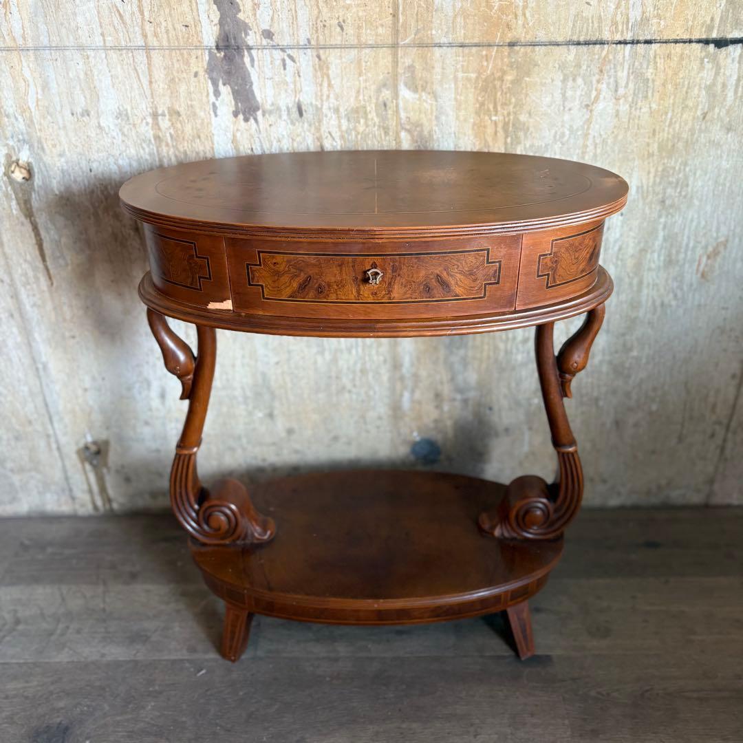 英国　白鳥モチーフ　オーバルコンソール　ウォルナット