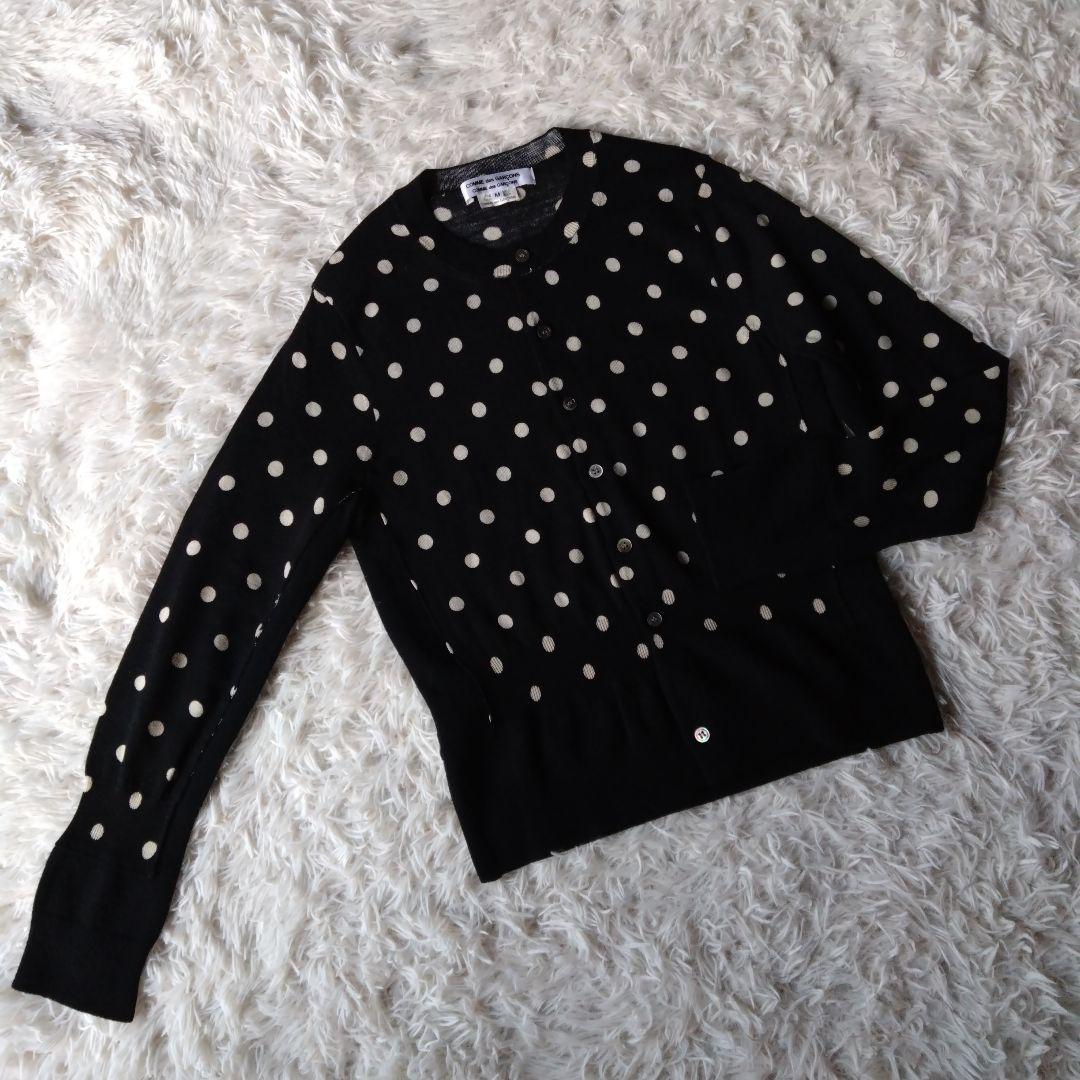 コムデギャルソン　コムコム　ドット　ブラックニットカーディガン　ペプラム切り替え