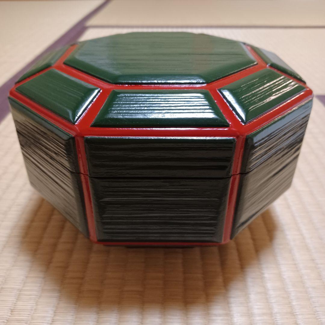 未使用　青漆爪紅　ヘギ目　八角　 食籠　表千家　茶道具　漆器　漆芸　木製　⑤