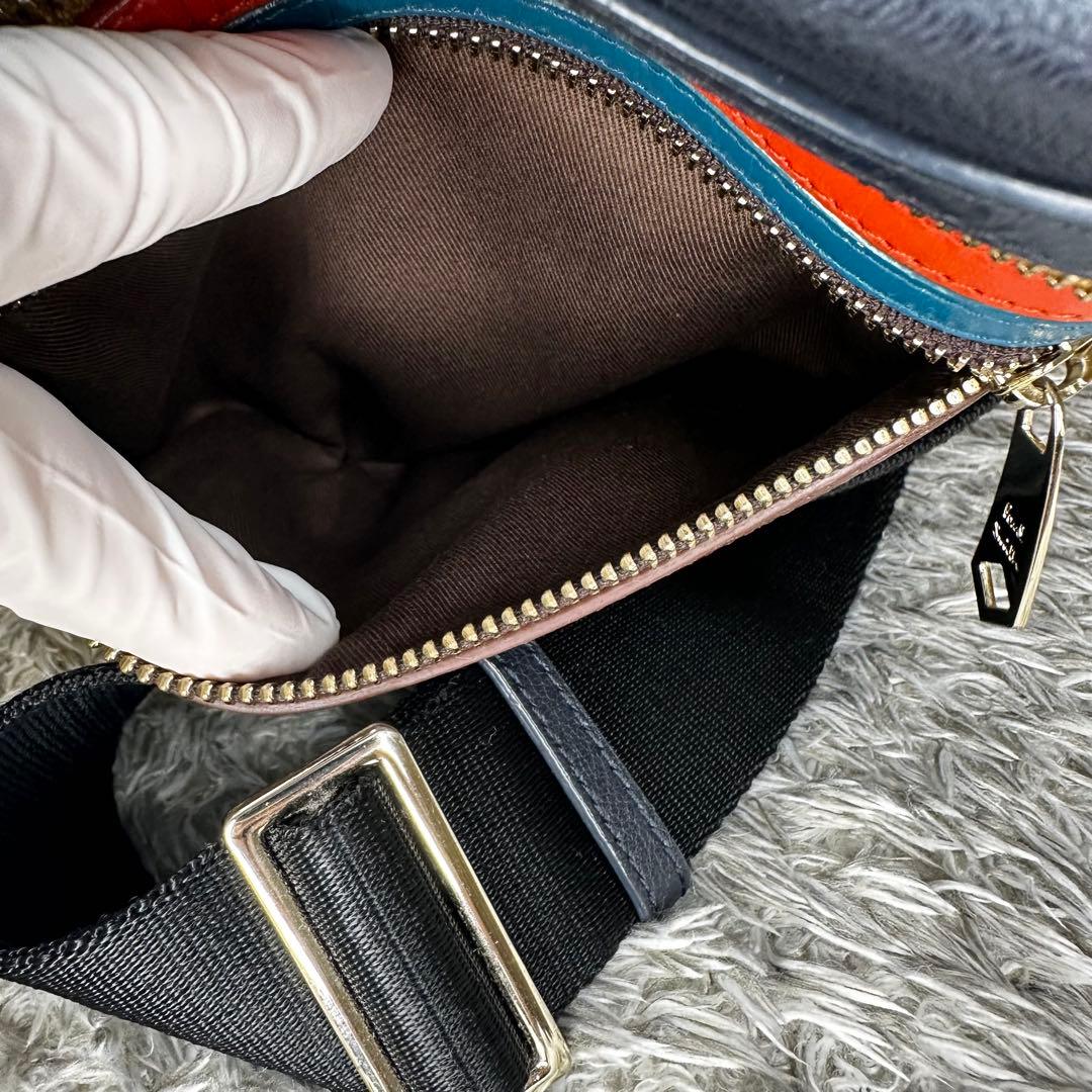 【極美品】ポールスミス　ショルダーバッグ マルチストライプ　ネイビー　レザー