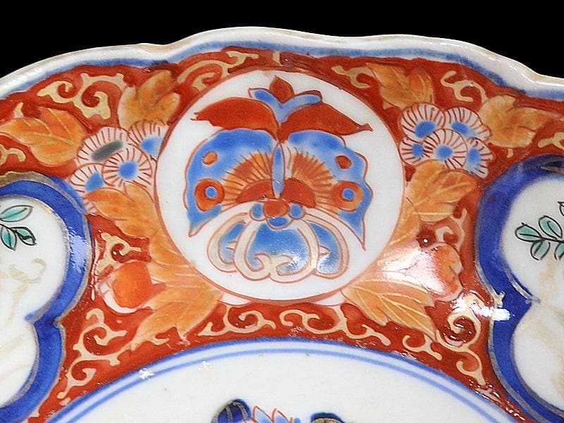 古伊万里　色絵 窓絵　藤に蝶　菊の図　膾皿　５客　C202AS-CWv