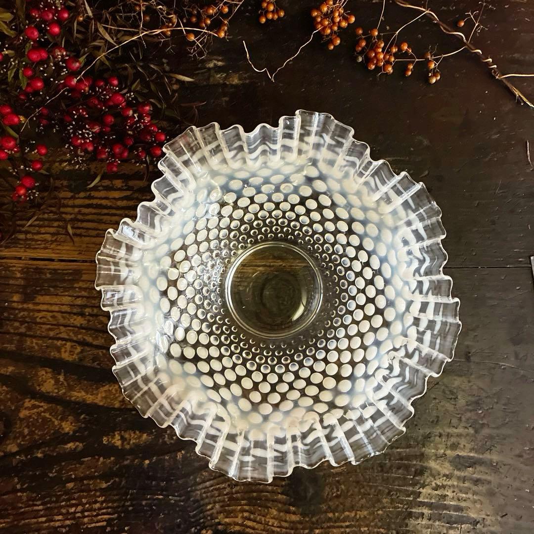 骨董　フェントン　オパールセント フリル　ボブネイル　電笠フリル　ボウル　大鉢