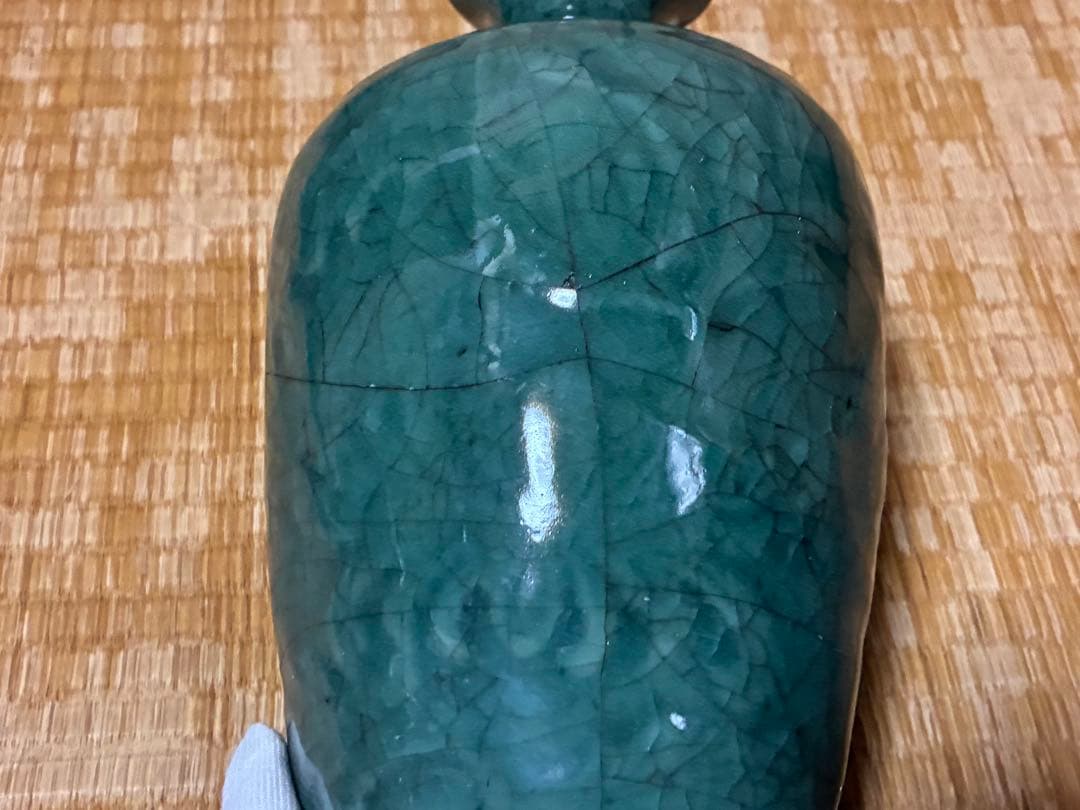 中国 高麗 朝鮮 青緑色 貫入 壺 花入 唐物