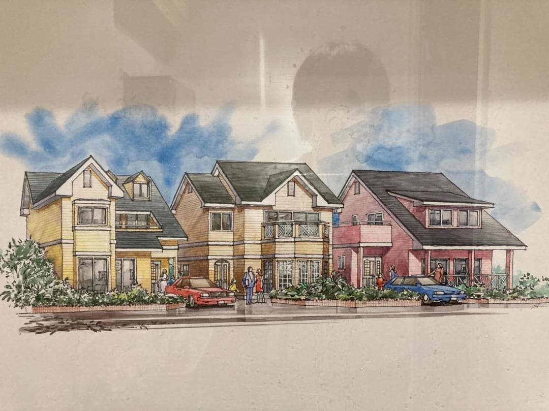 ３軒の家の風景画（水彩画）（720×630）