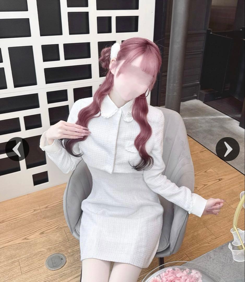 HONEYMEW ハニーミュウ ツイードアンサンブルワンピース　ホワイト