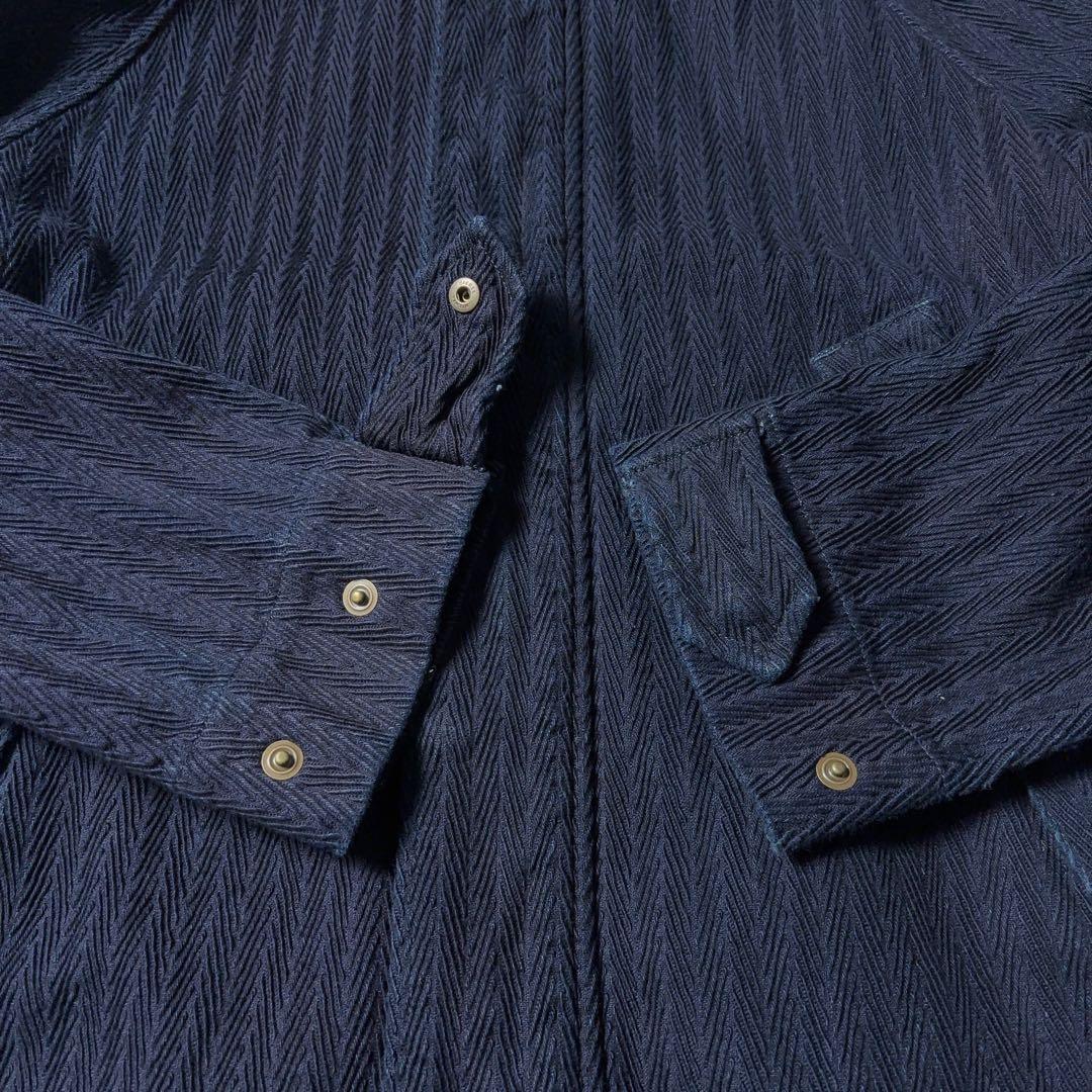 HiHiHi インディゴヘリンボーンコート 甘雨コート ジャガード織り