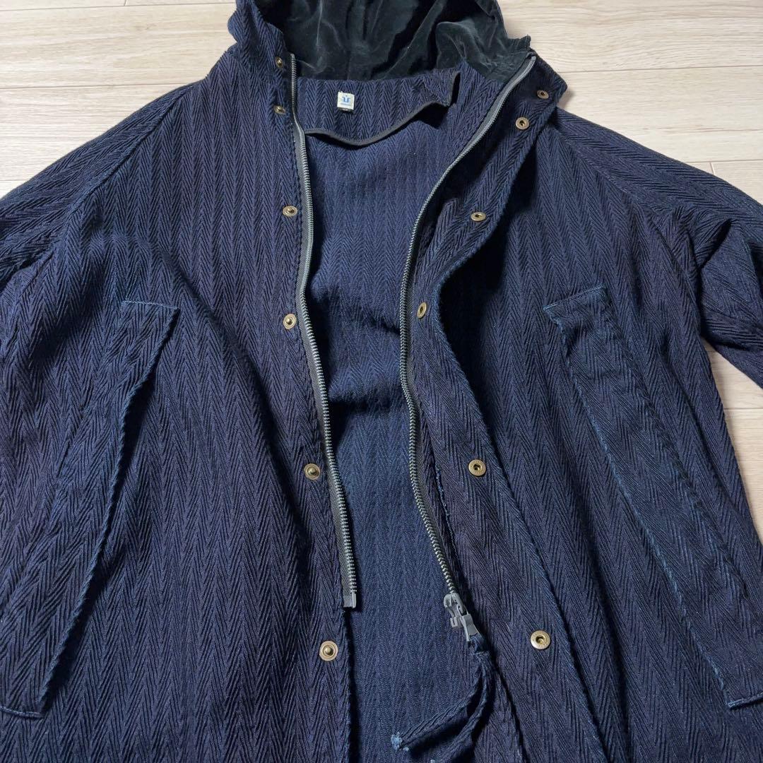 HiHiHi インディゴヘリンボーンコート 甘雨コート ジャガード織り