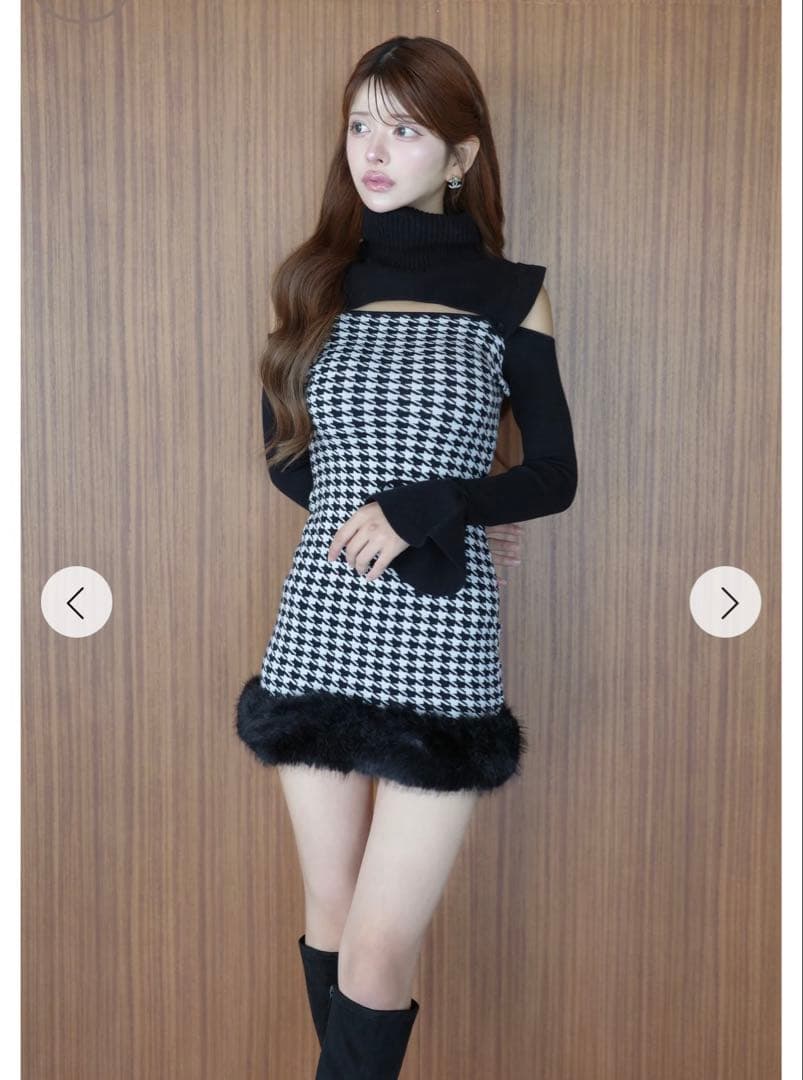 2wayハウンドトゥースファーミニワンピース