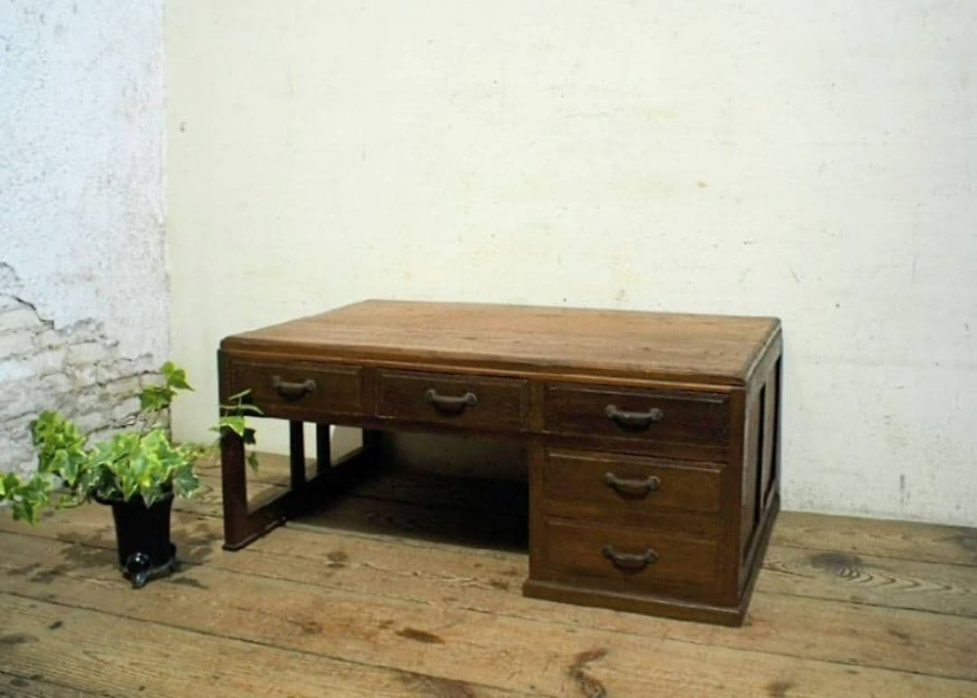 1039 ヴィンテージ　ロータイプの片袖机　文机　ローテーブル　収納棚　レトロ