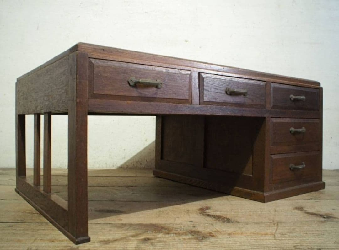 1039 ヴィンテージ　ロータイプの片袖机　文机　ローテーブル　収納棚　レトロ