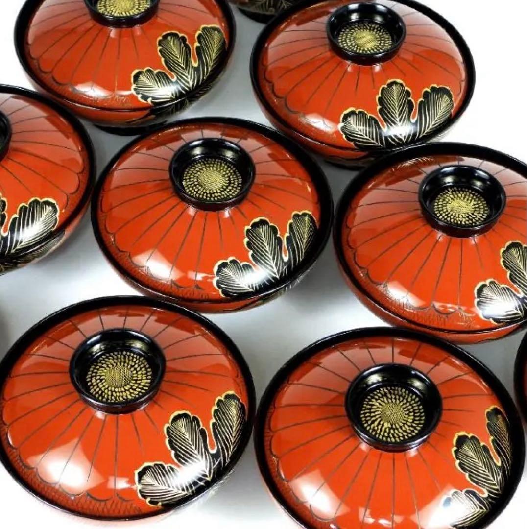 漆器　輪島塗　金蒔絵　木製　蓋付椀　箸付き　お煮物椀　吸物椀　10客 共箱