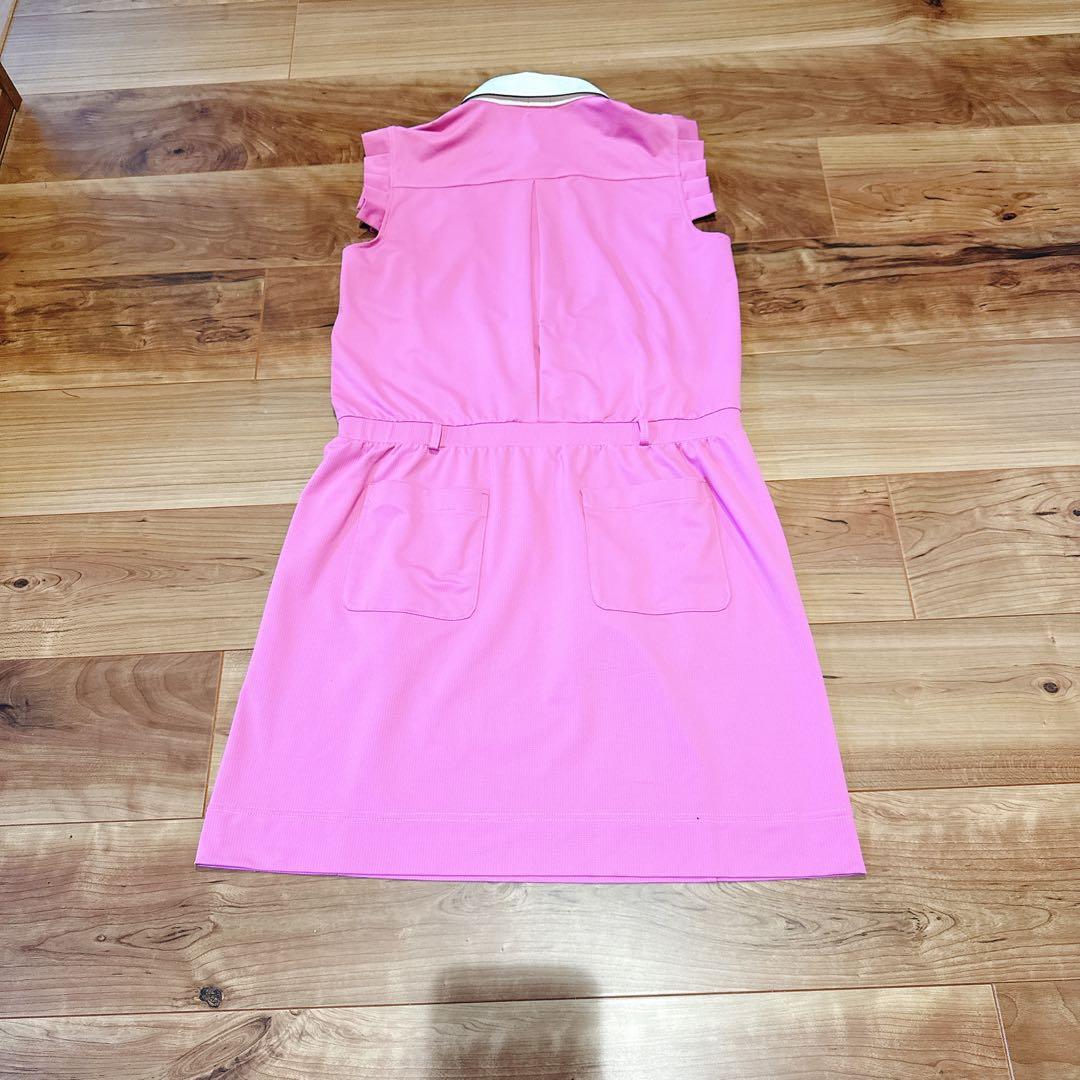 ピンク フリル付き ポロワンピース