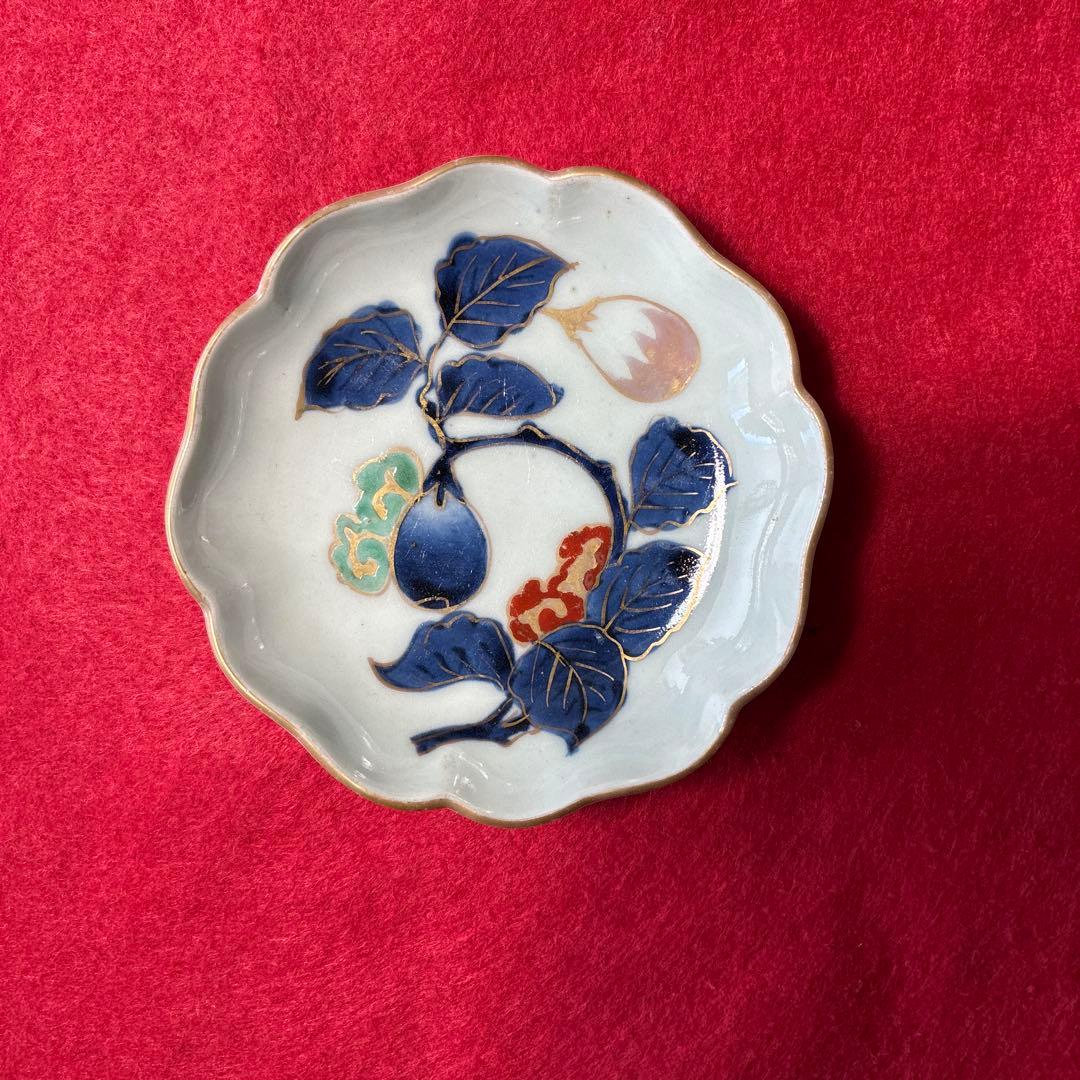 古伊万里　色絵　茄子文　小皿　5枚組