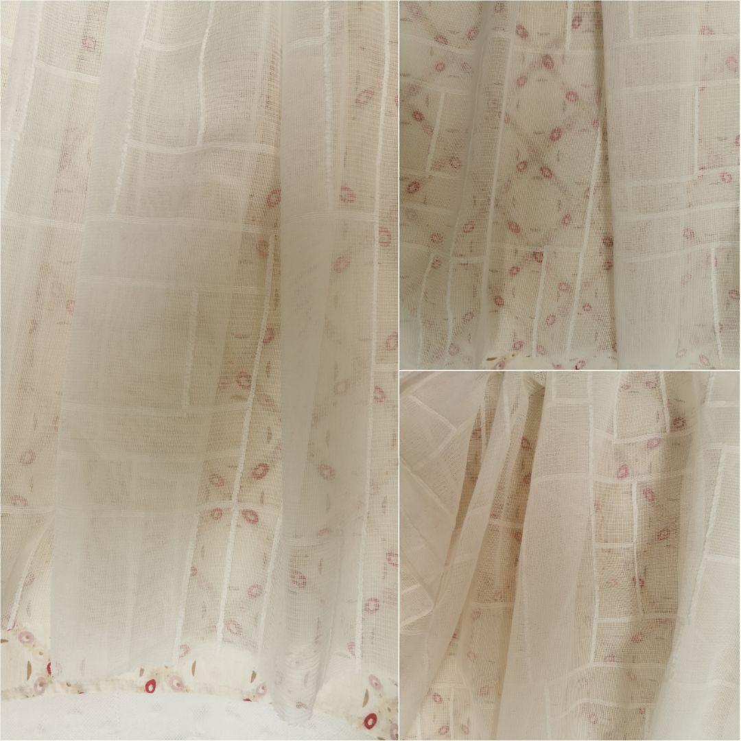 アンティーク ノッティンガムマドラスレース カーテンパネル 四角❐長方形モチーフ