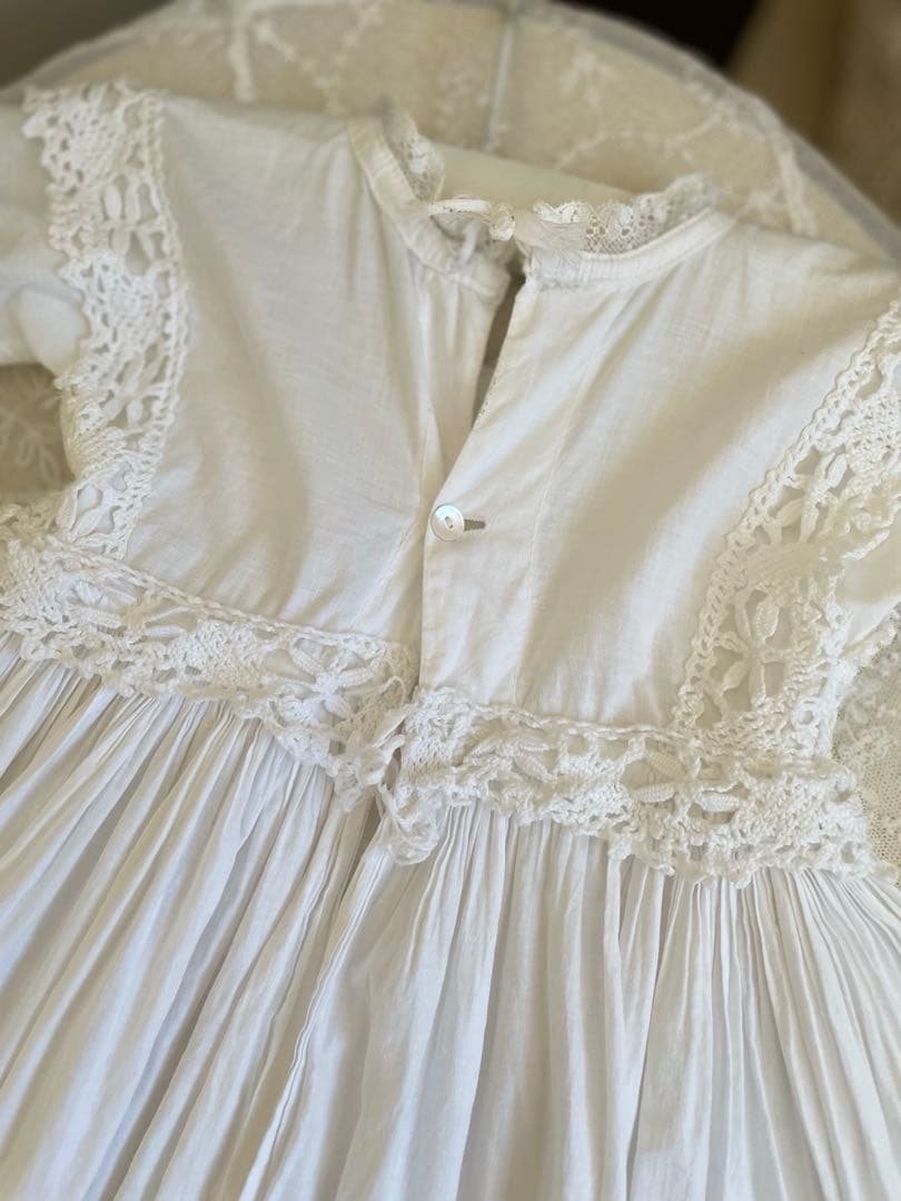 ˚✧₊⁎ 手編みレースのアンティークベビードレス⁎⁺˳✧༚ フランスアンティーク
