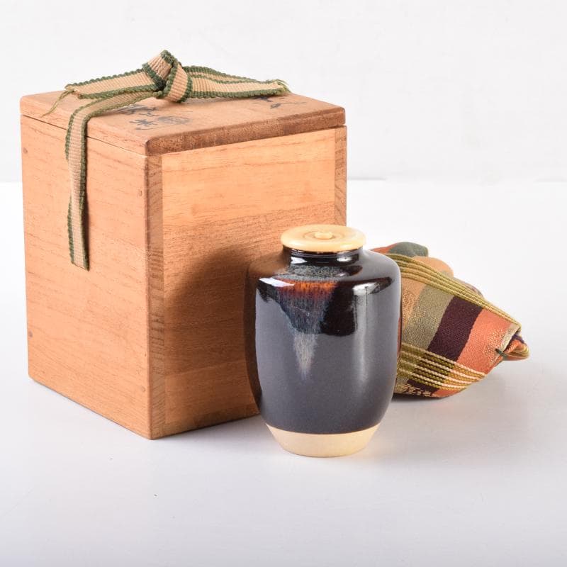 K・K　茶道具　高取焼　清水茂生造　文琳茶入　仕覆付　共箱　V　7006