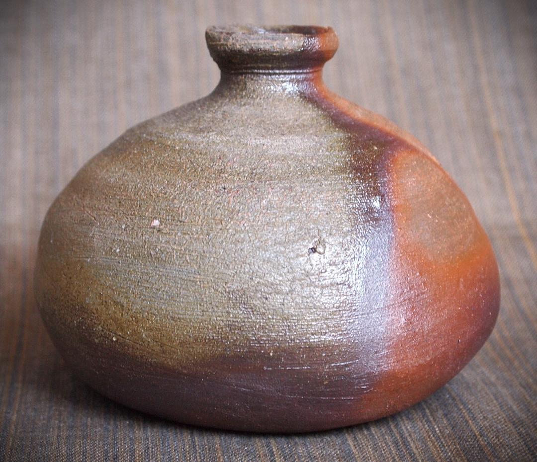 人気作家★中村和樹【師：中村真・中村六郎】★備前【窯変】徳利★共箱・布