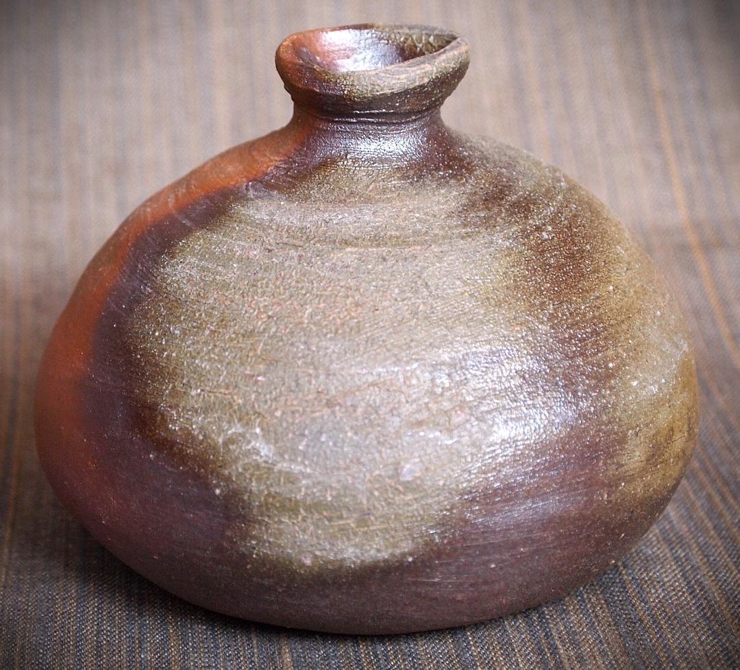 人気作家★中村和樹【師：中村真・中村六郎】★備前【窯変】徳利★共箱・布