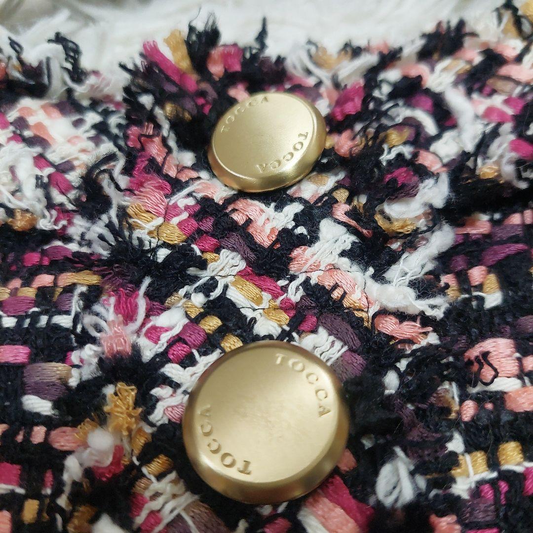 TOCCA ミックス ツイードワンピース フリンジ 金ボタン 大きいサイズ 4