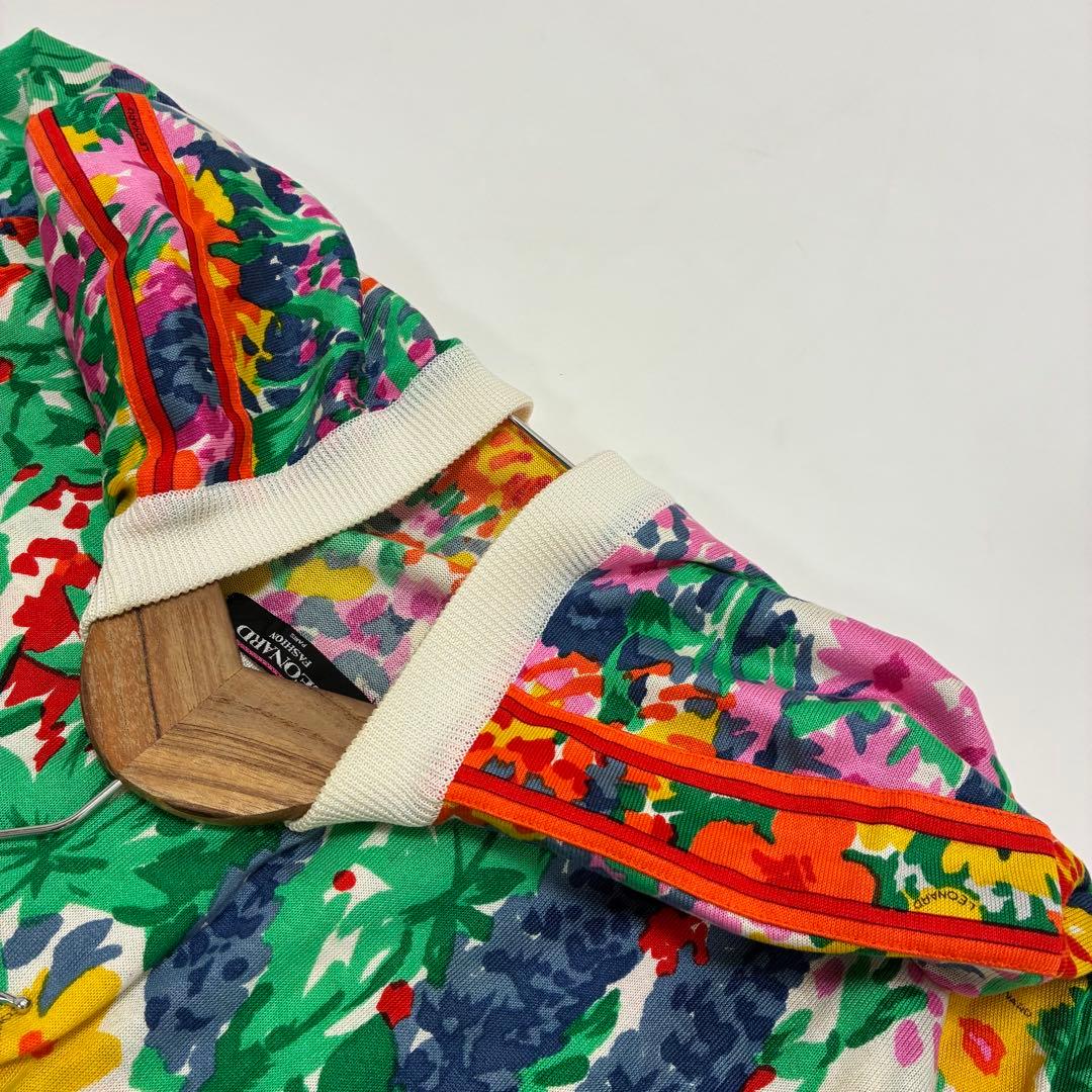 LEONALD レオナール☆Vネックロングカーディガン 金ボタン 小花柄 M