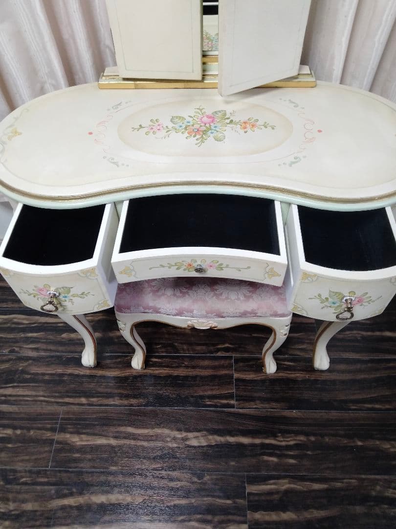 ロココ調　アンティーク　猫足　ドレッサー　三面ミラー