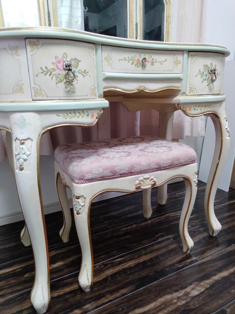 ロココ調　アンティーク　猫足　ドレッサー　三面ミラー