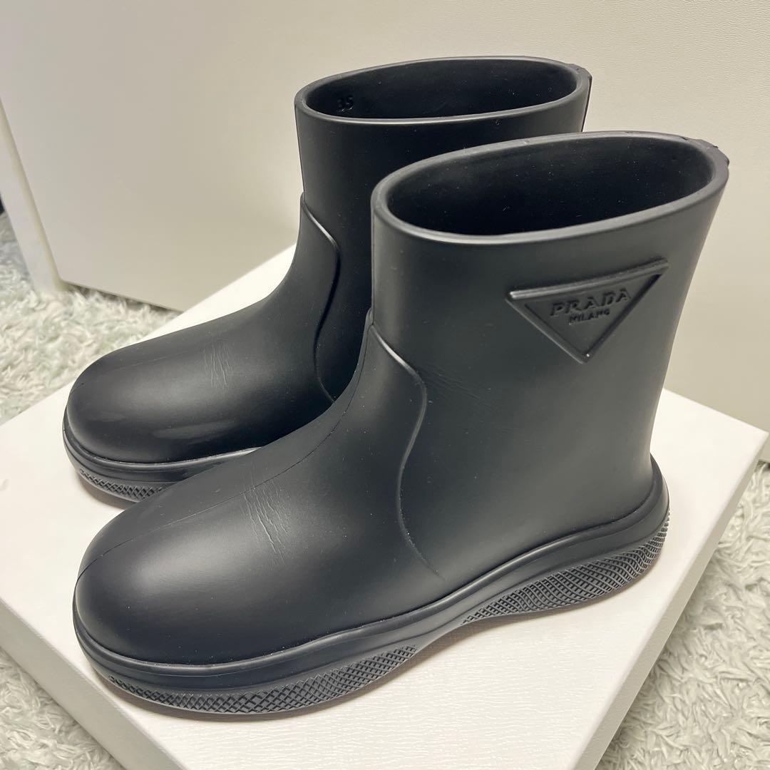 プラダ ブラック レインブーツ 35 ショートブーツ　PRADA
