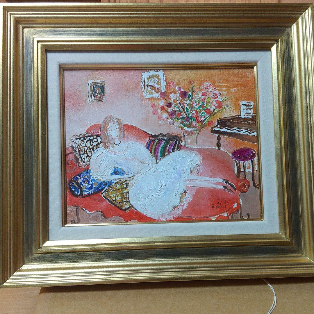 油絵 『赤いソファーの少女と室内』織田広比古先生