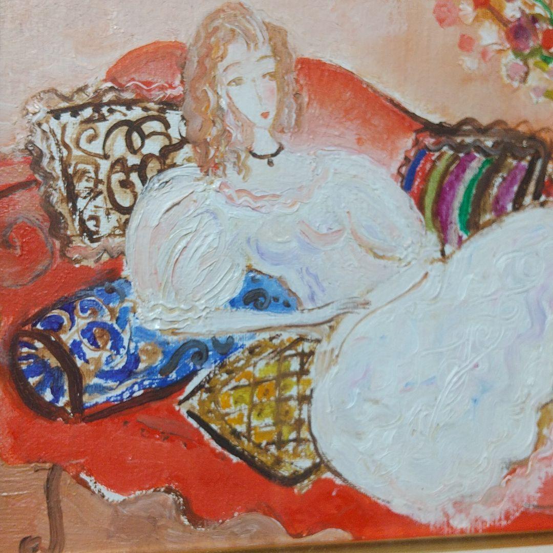 油絵 『赤いソファーの少女と室内』織田広比古先生