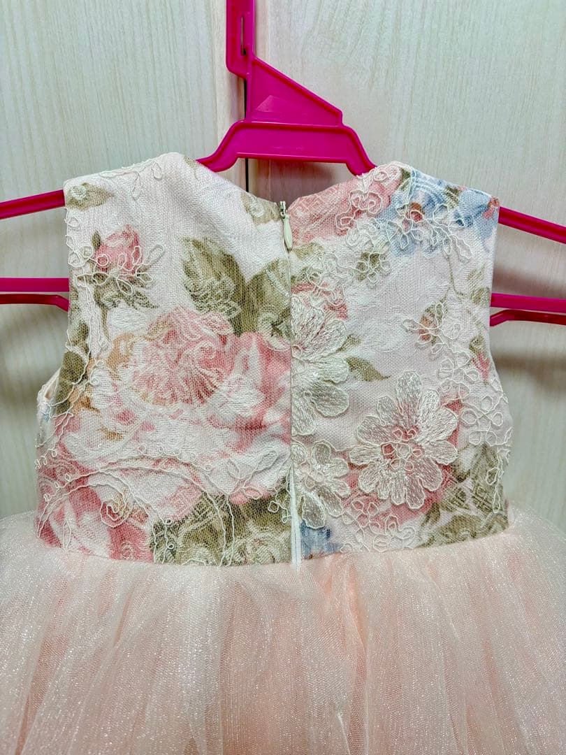 【まめ】DRESCCOドレスコ　ピンクフラワーコットンチュールドレス　90