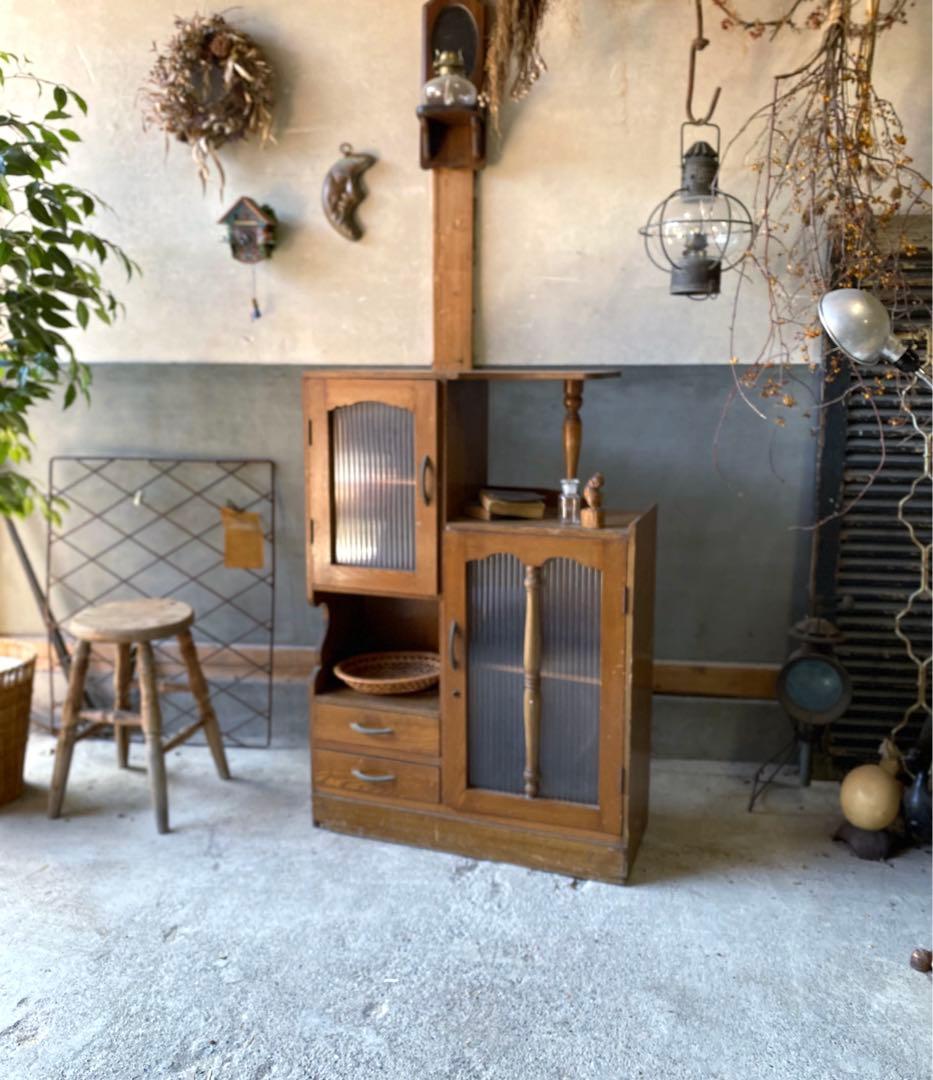 ビンテージ モールガラスのキャビネット ※送料込みに変更します