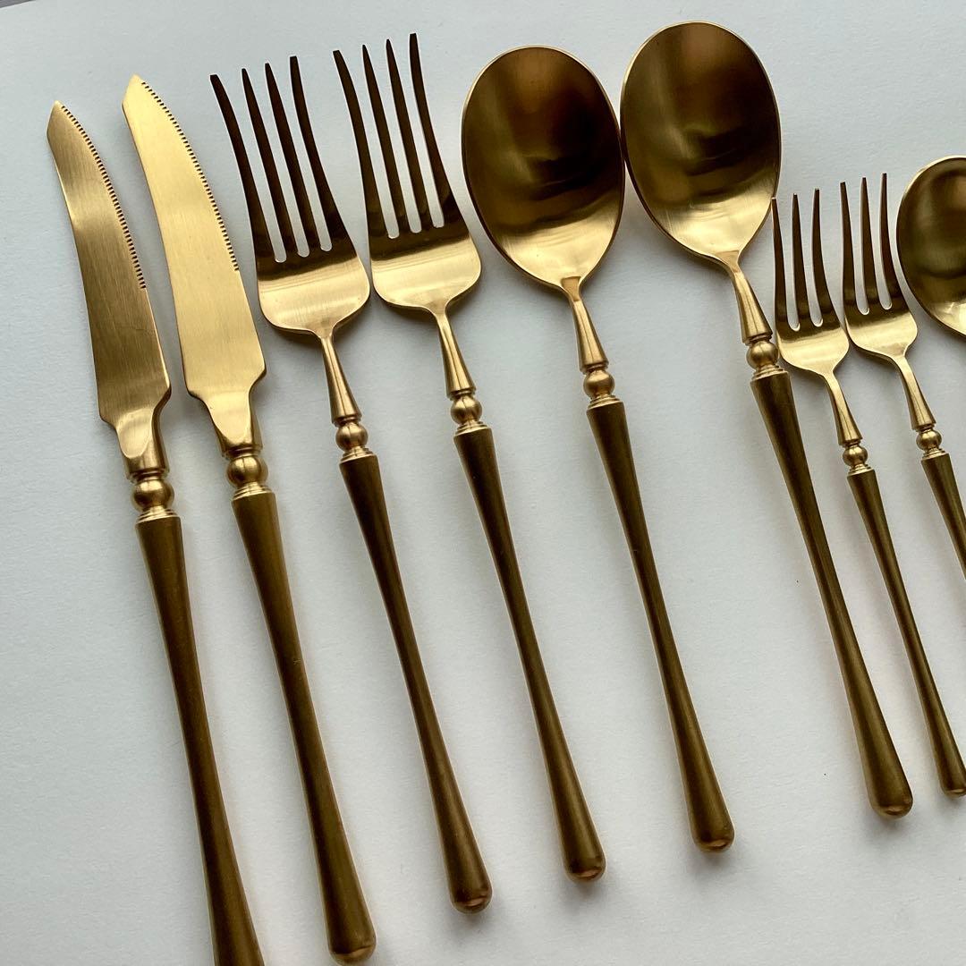 未使用 ゴールドカトラリー ディナー & デザート スプーン フォーク ナイフ