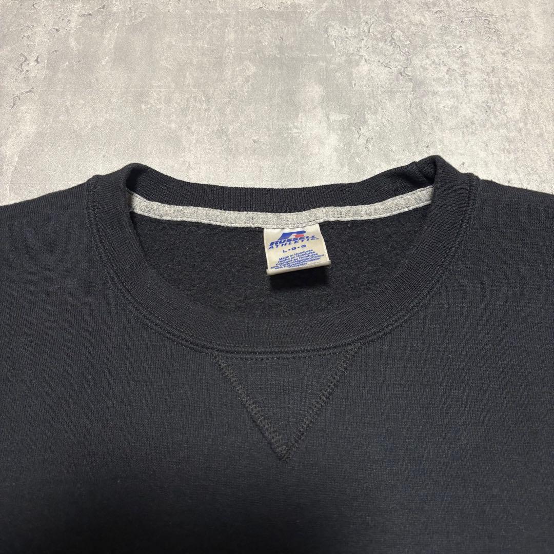 00s RUSSELL ラッセル　前V スウェット　トレーナー　黒　無地　L