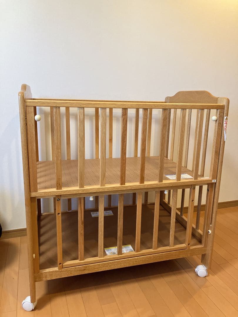 【良品】KATOJI 木製ミニベビーベッド キャスター付き 2段