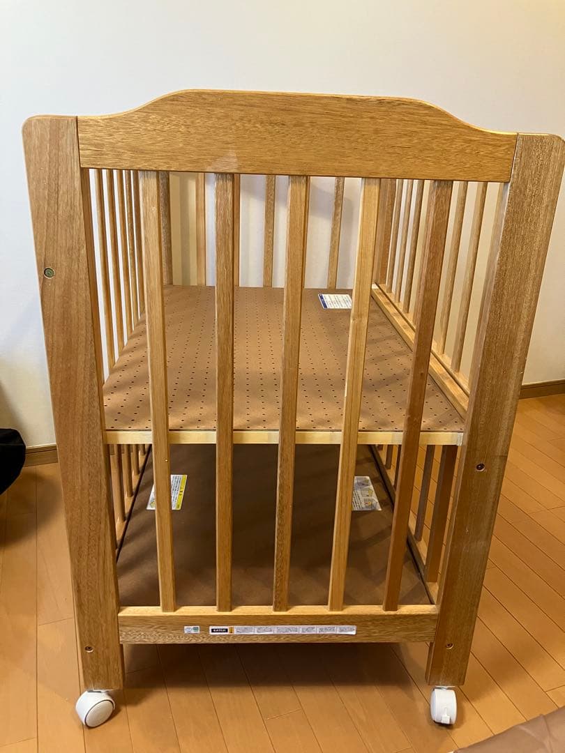【良品】KATOJI 木製ミニベビーベッド キャスター付き 2段