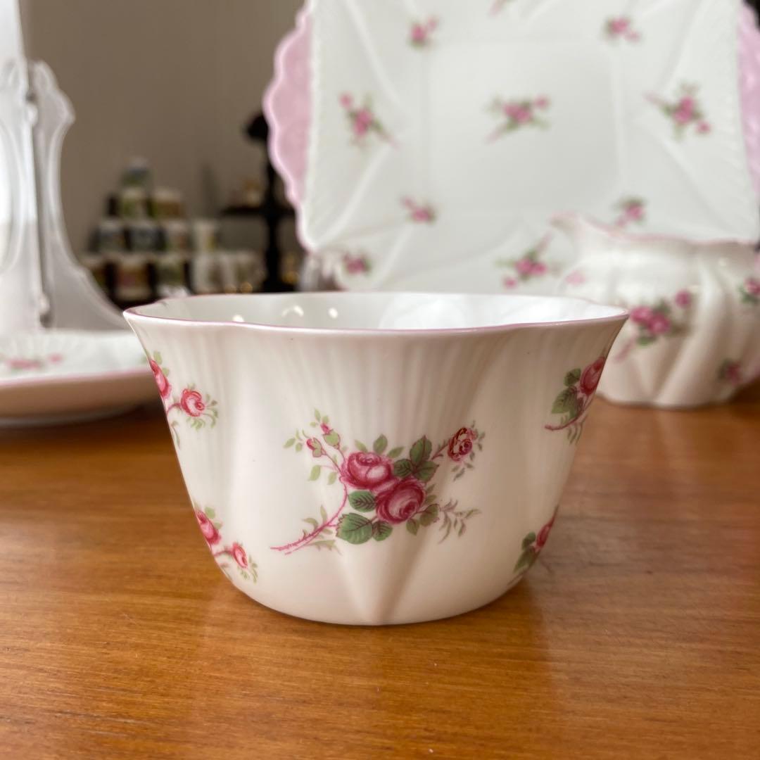 シェリー　ブライダルローズ　ピンクローズの可愛いティーセット　大皿　シュガー