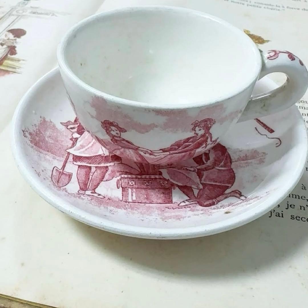 b. フランス アンティーク おままごと 食器　カップ&ソーサー　リュネヴィル