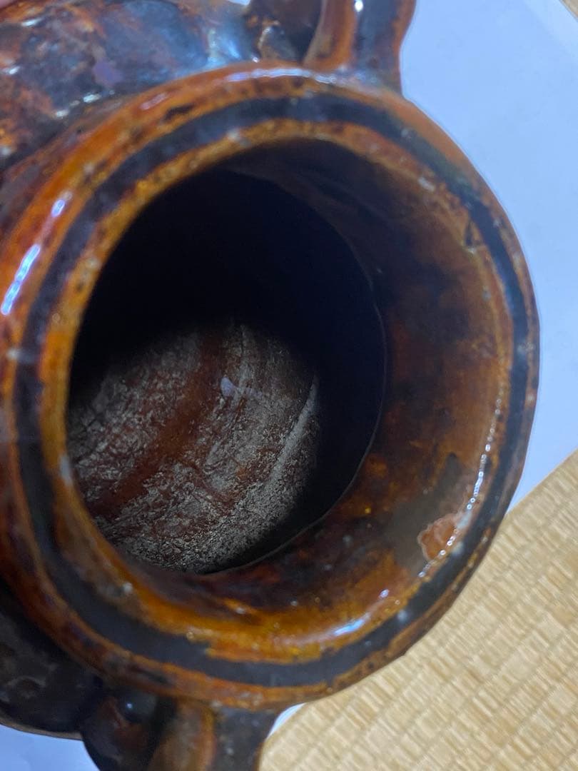 ♦希少！大樋焼 時代物 飴釉箆面取り 双耳壺 瓶 華道 茶道具 花生け 骨董品