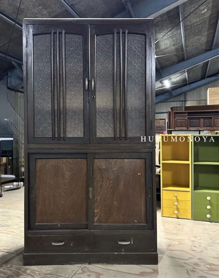 SNT1062 昭和レトロ アンティーク 古い木製収納棚 水屋箪笥 食器棚