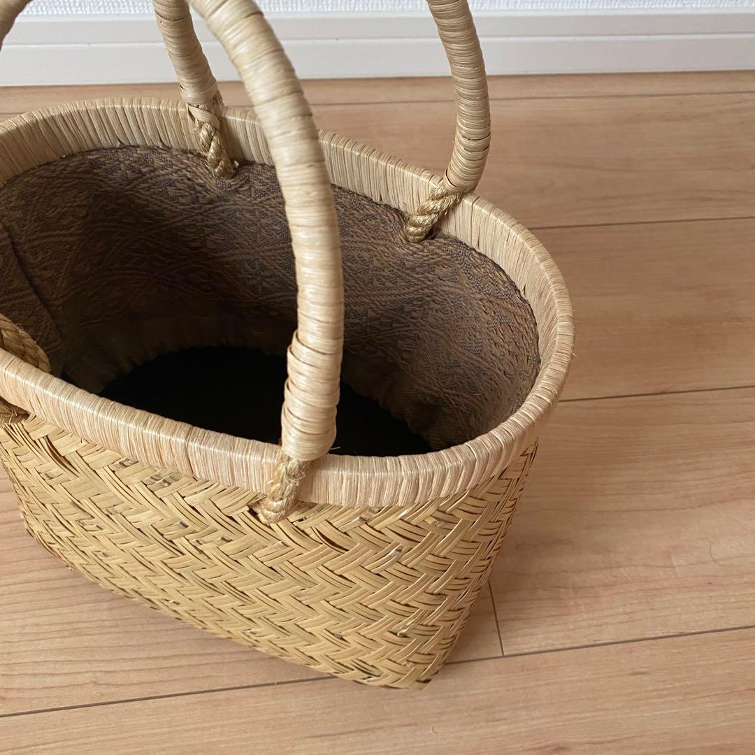 竹細工　手提げ籠　刺子の内布つき