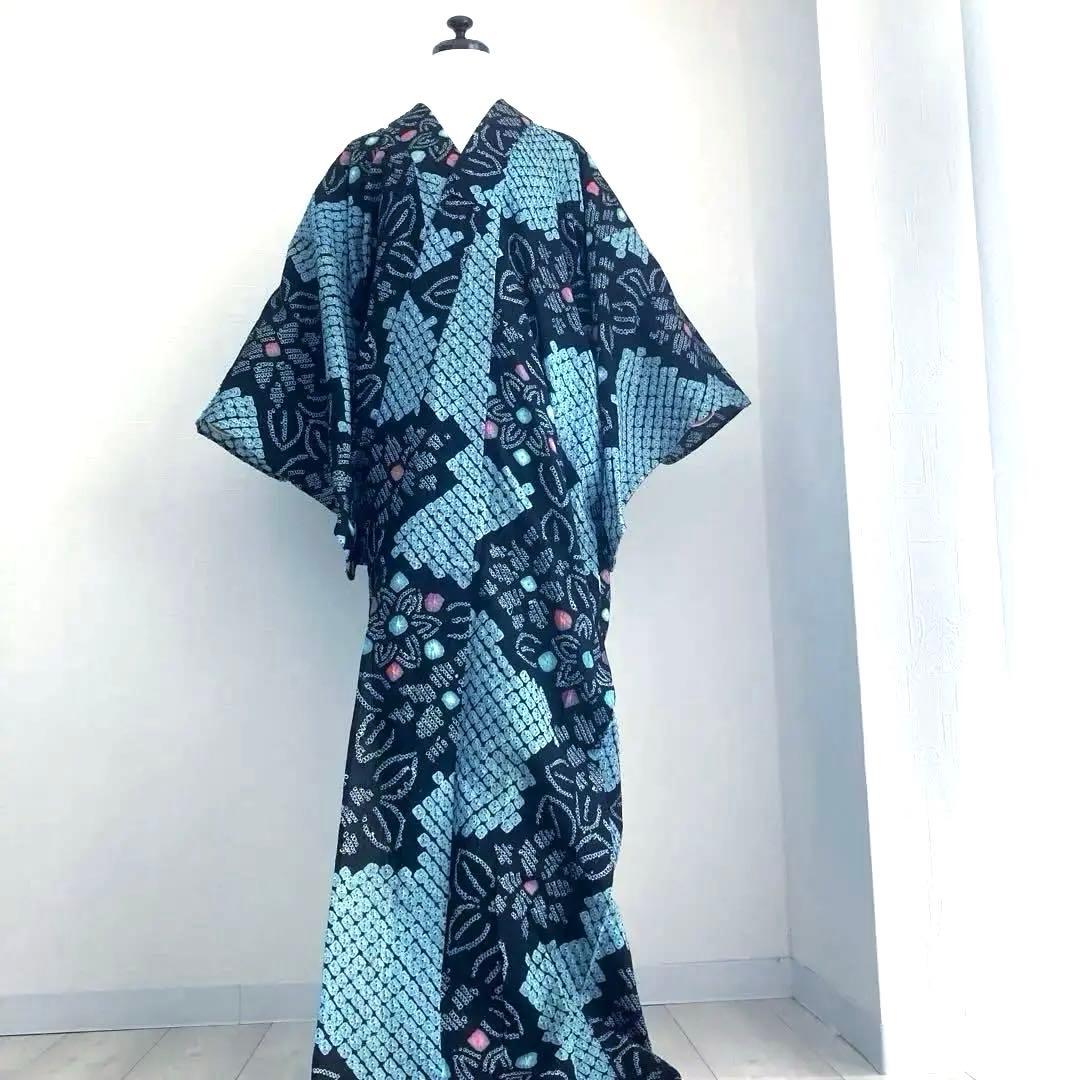 ひろ。プロフ必読 有松絞り浴衣　蜘蛛絞り　水浅葱色　ブルーグレーNo.22