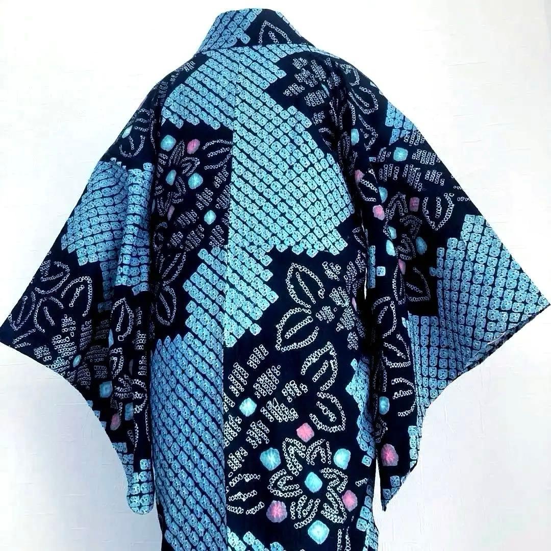 ひろ。プロフ必読 有松絞り浴衣　蜘蛛絞り　水浅葱色　ブルーグレーNo.22