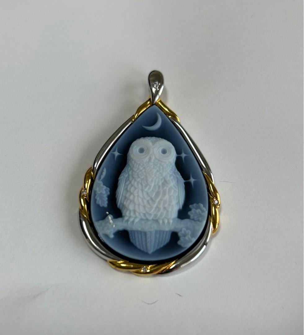 幸福　の　白　ふくろう　カメオ　ペンダント　IEI インペリアルエンタープライズ
