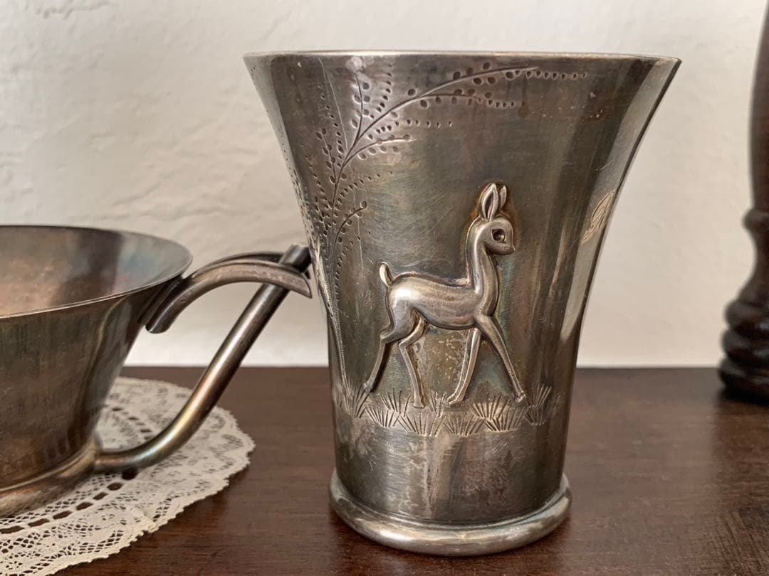 フランス　蚤の市　カップ　3個セット　シルバープレート　ブロカント