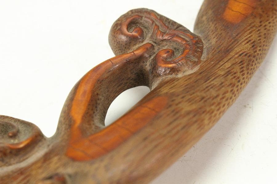 古竹 刻 霊芝 如意 柱掛 飾り(K-A912)