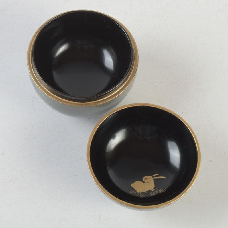 茶道具　越前蒔絵師　宮田宗景作　月見兎蒔絵　丸棗　共箱　V　9905