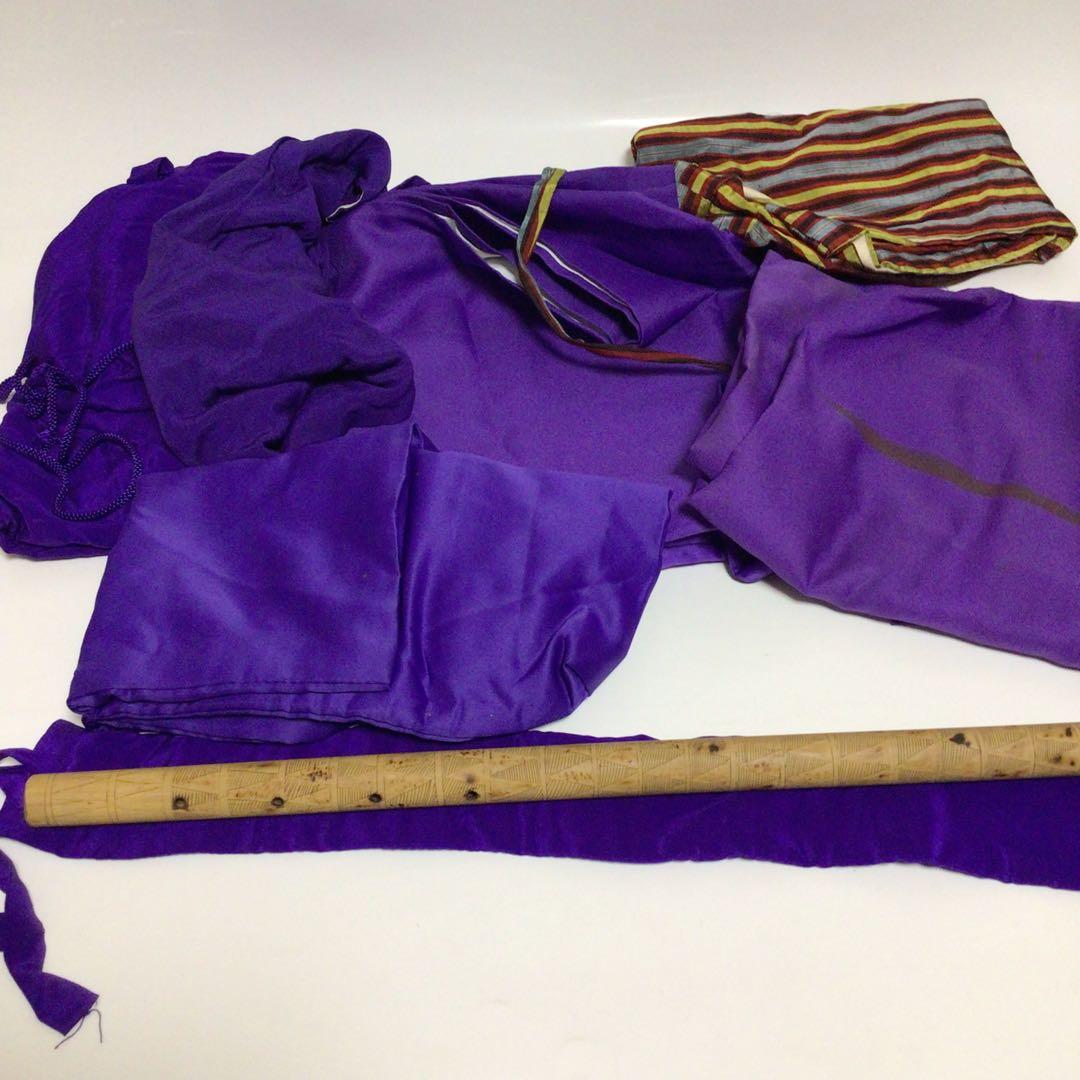 三味線 セット　紫色 布製 付属品付き　名有り　レトロ　hujimoto 35